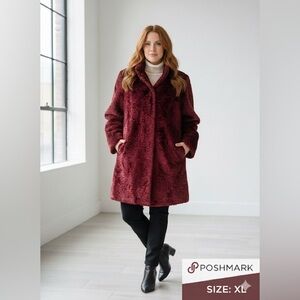 White House Black Market Faux Persian Fur Coat – XL – Rare Deep Red
